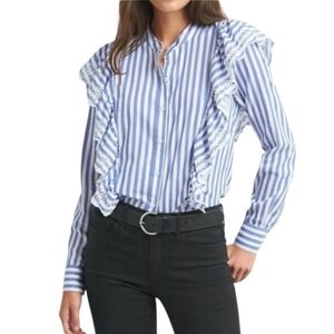 Women's Gap Ruffled Striped Button Down Shirt Sz XL